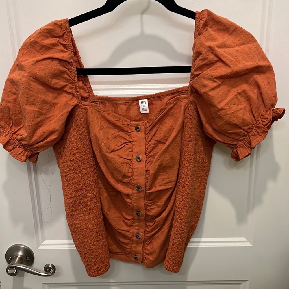 Orange Puff Sleeve Top
